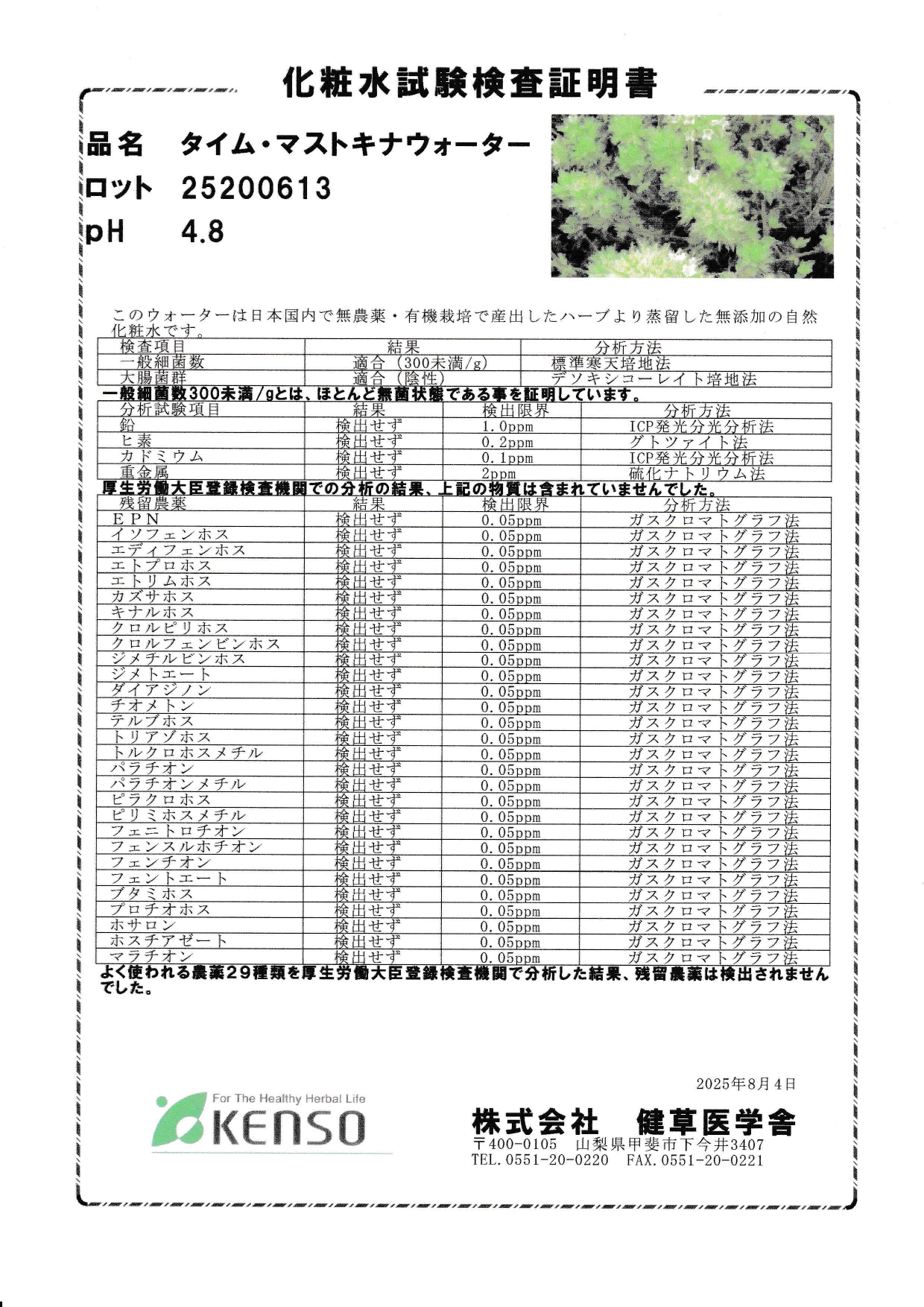 タイム・マストキナウォーター　新ロットに