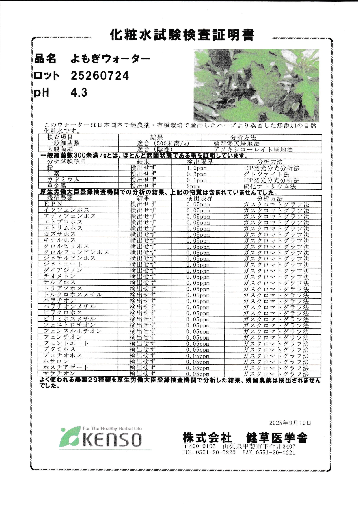 よもぎウォーター　新ロットに