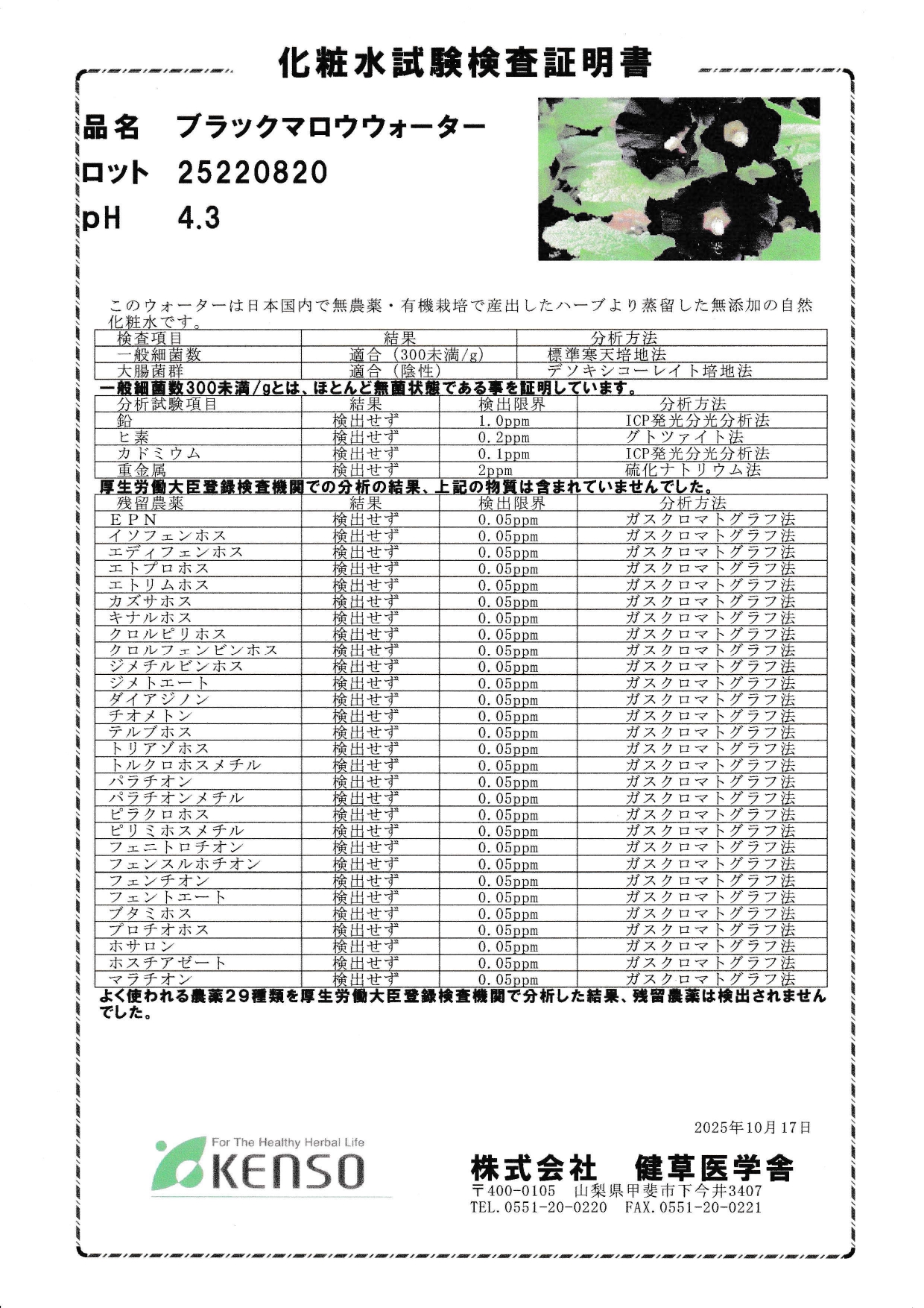 ブラックマロウウォーター新ロットになりました
